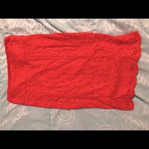Red lace pencil skirt